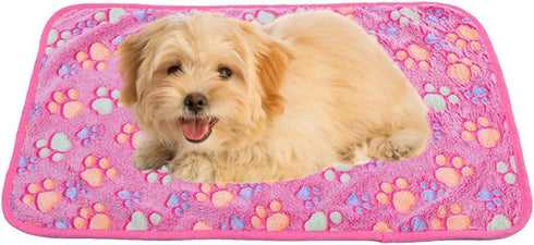 Pet Blanket Soft Fluffy Fleece Pet Mat Doggy Flannel Blanket Dog Cat Cute Paw Print Pet Blankets Pink Paw Medium(30''*20'') by DOOVID