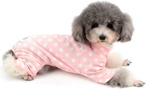 Zunea Pink Small Dog Daisy Jumpsuit Pajamas, Adorable Cotton Overalls Pjs for Puppy Girl, Four Legs Pyjamas XL