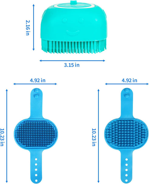 3PCS Dog Bath Brush, Pet Shampoo Brush with Adjustable Ring Handle, Soft Massage Dispenser for Dogs and Cats