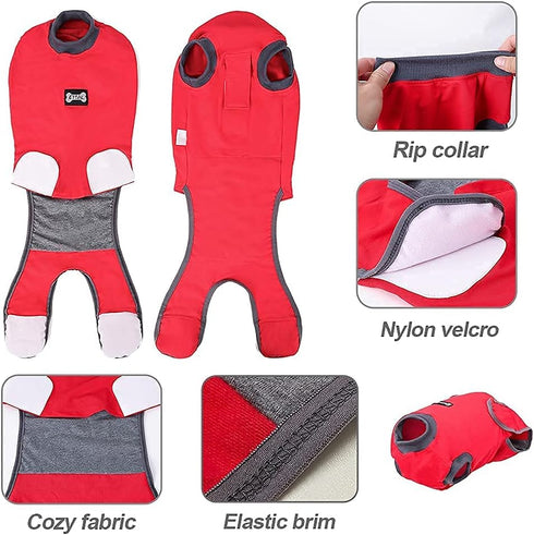Red L Dog Recovery Suit, After Surgery Cone Alternative for Male & Female Dogs