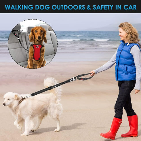 2 Pack Lukovee Dog Car Seat Belt, Headrest Restraint Seatbelt, Adjustable Pet Safety Leads with Reflective Elastic