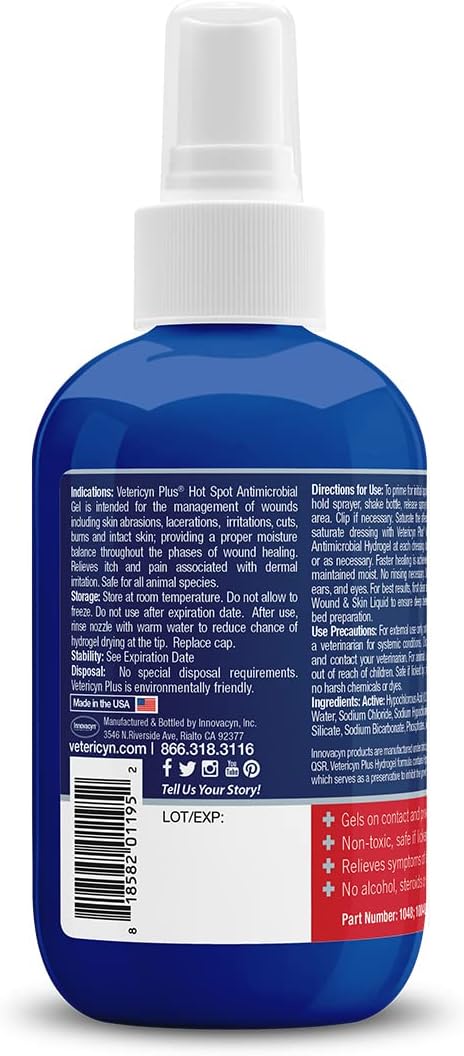 Vetericyn Plus Dog Hot Spot Gel - Spray-On Care for Dogs, Relieves Itchy Skin and Allergy Symptoms, 3 ounces