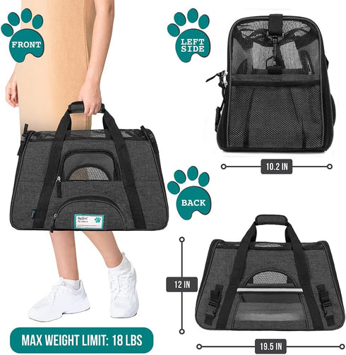PetAmi Airline Approved Soft Sided Pet Carrier for Small Dogs and Cats, Ventilated Carrying Bag (Large Heather Dark