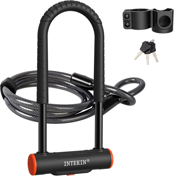 Heavy Duty Bike U Lock with 16mm U Lock and 5ft Length Security Cable, Sturdy Mounting Bracket for Bicycle, Motorcycle