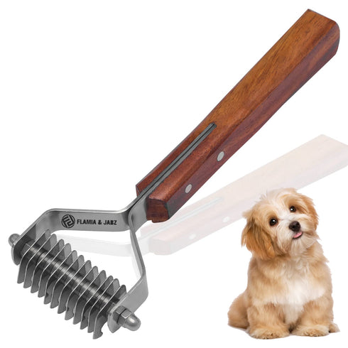 Flamia & Jabz Undercoat Rake for Dogs & Cats - Dematting Grooming Stripper Tool with 12 Blades