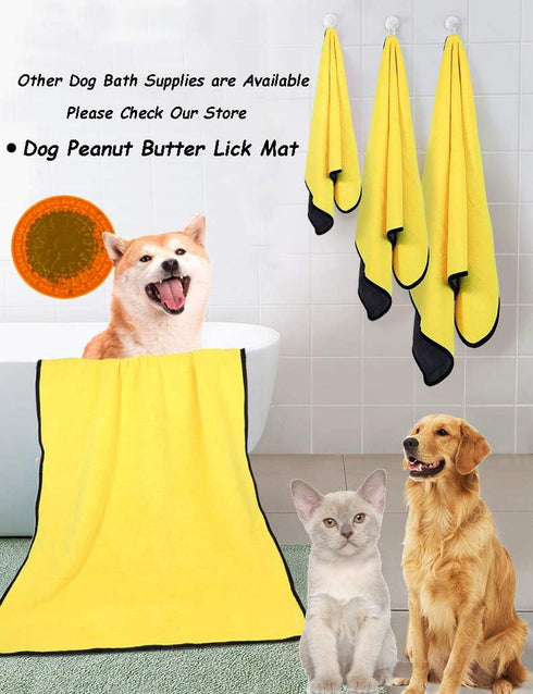 Super Absorbent Microfiber Dog Bath Towel for Small Dogs & Cats, Yellow & Grey 11.8" x 23.6"