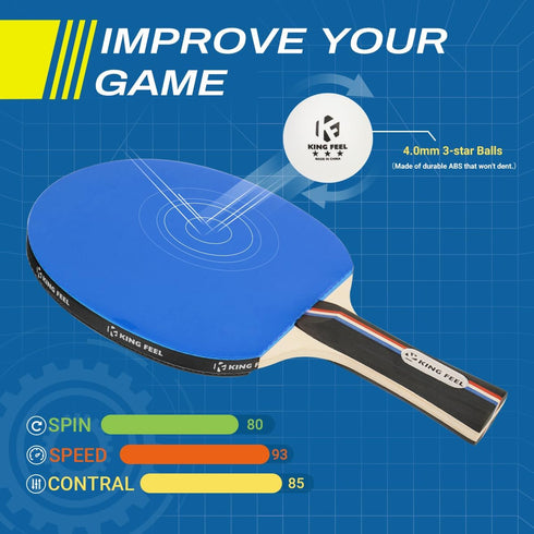 Ping Pong Paddles Set of 4, Premium Table Tennis Rackets, 3-Star Balls (8) with Paddle Case