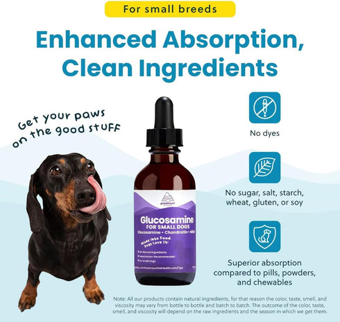 Liquid Glucosamine for Small Dogs, 260mg Joint Supplement for Mobility & Comfort, Easy-to-Use Liquid MSM & Chondroitin,
