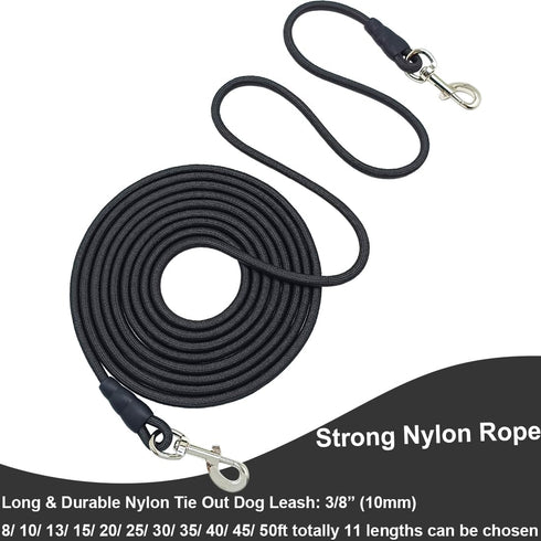 Tie Out Rope Dog Leash, Heavy Duty Nylon Check Cord for Medium Large Dogs, Indoor/Outdoor, Black, 3/8" x 10ft