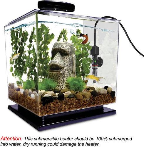 PULACO 25W Small Aquarium Submersible Betta Heater with Free Thermometer Strip for Under 6 Gallon Tanks