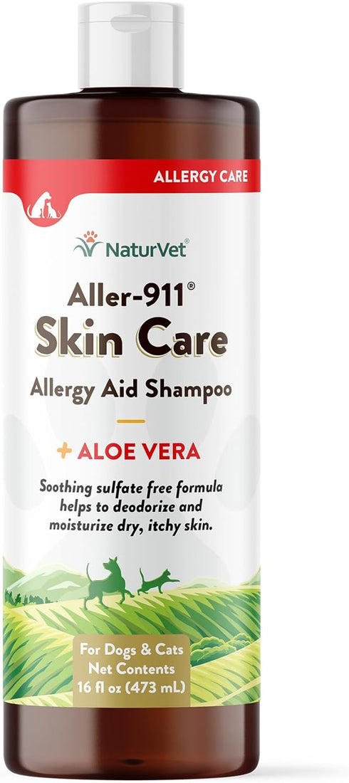 NaturVet Aller-911 Skin Care Allergy Aid Pet Shampoo With Aloe Vera - 16 Oz.