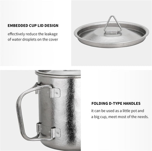 TiTo Titanium Cup with Lid, Ultralight Portable 300ml Camping Tea Coffee Water Mug for Outdoor Backpacking Hiking