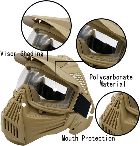 Tactical Mask Airsoft Masks for BB Hunting, Full Face Tactical Gear, Impact Resistant with Goggles for Outdoor
