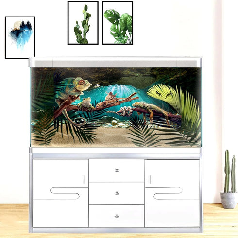 36X18 Inches Fish Tank Background, Sunshine Ocean Floor Decor, Durable Polyester with 8 EVA Double-Sided Tapes