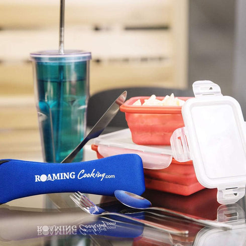 Reusable Travel Utensils with Case, Fork, Spoon & Knife Set with Optional Reusable Straws for Office & Camping