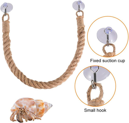 DONGKER Hermit Crab Climbing Rope,Sisal Rope Lizards Climbing Ladder Toy with Hook & Suction Cups for Reptile Geckos