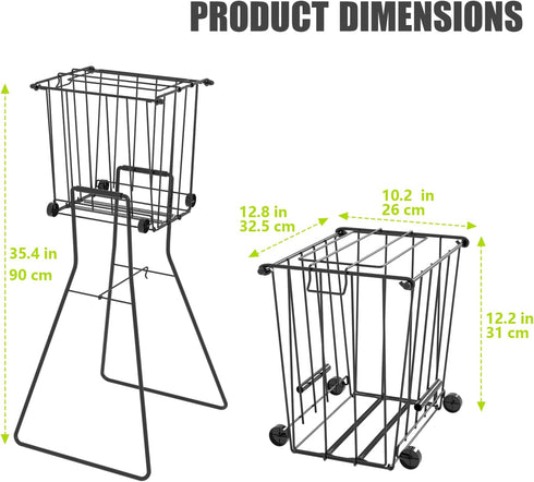 wasoyun 75 50 Tennis & Pickleball Hopper with Wheels Ball Pick Up Basket, Pickleball Ball Retriever Ball Holder Storage