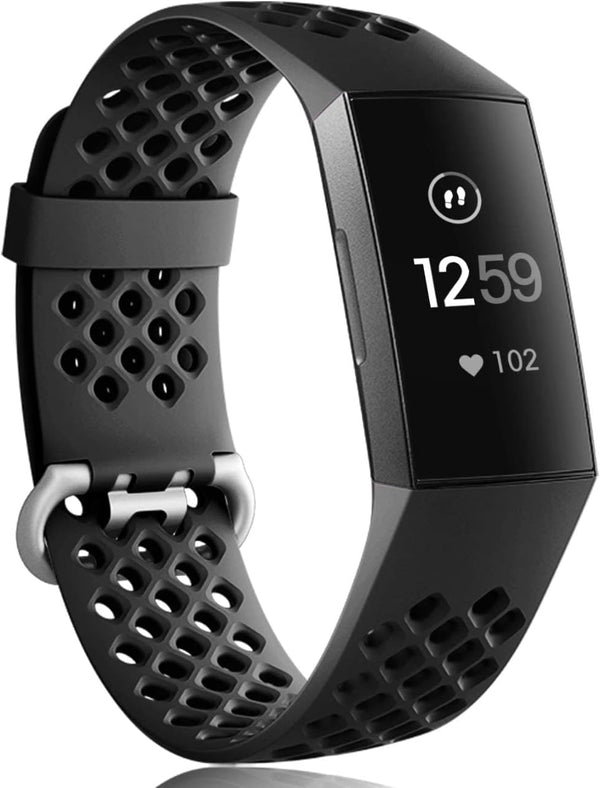 Wepro Bands Replacement for Fitbit Charge 3, Large Waterproof Breathable Sport Strap Accessories for Charge 3 SE, Black