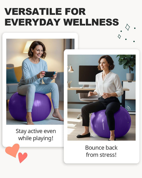 5 Trideer Exercise Ball for Yoga, Pilates & Fitness Stability Ball Equipment for Home Gym & Office Chair, Core