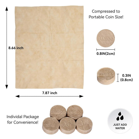 100 LEKOCH Pcs Compressed Towel Tablets - Biodegradable Disposable Bamboo Towels for Camping, Travel, Gym |