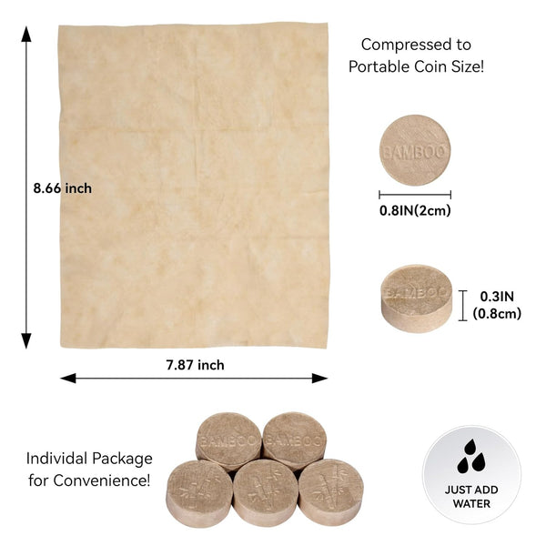 100 LEKOCH Pcs Compressed Towel Tablets - Biodegradable Disposable Bamboo Towels for Camping, Travel, Gym |