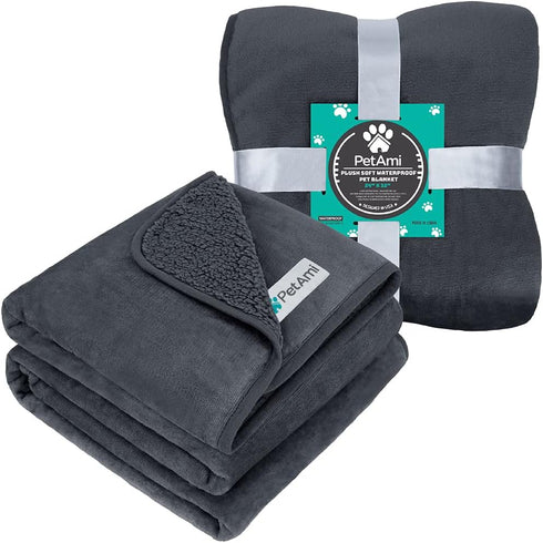 PetAmi Waterproof Dog Blanket for Small Medium Dogs, Pee Proof Pet Blanket for Couch Bed, Reversible Water Proof Blanket for Puppy Indoor Cat, Soft Dog Fleece Blankets Washable, 24x32 Gray by PetAmi