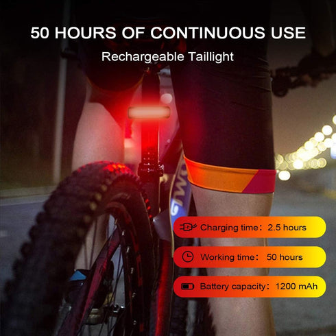 USB Rechargeable Bike Tail Light 2 Pack, Ultra Bright LED Rear Light, 50 Hours Runtime, 5 Light Modes, IPX5 Waterproof
