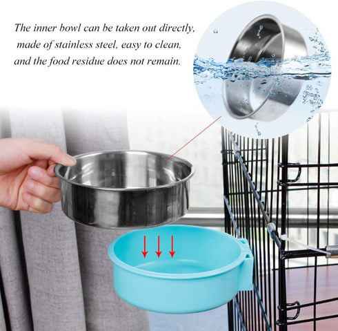 Andiker Pet Hanging Bowl - 2-in-1 Removable Stainless Steel Food Bowl for Puppy/Cat, Large Green