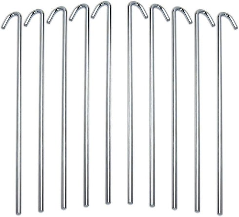 Tent Stakes for Outdoor Camping - Heavy Duty Metal, Galvanized Rust-Free Yard Stakes, 10 Garden Edging Fence Hooks