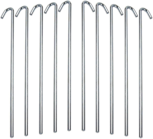 Tent Stakes for Outdoor Camping - Heavy Duty Metal, Galvanized Rust-Free Yard Stakes, 10 Garden Edging Fence Hooks