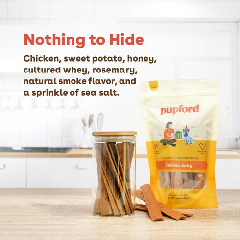Pupford Chicken Jerky for Dogs & Puppies - All-Natural Healthy Dog Treats, No Fillers, Made in USA (16 oz)