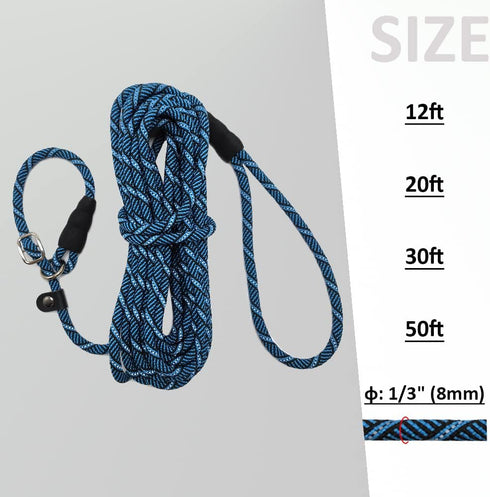 Reflective Long Slip Lead Dog Leash, Anti-Choking 12FT/20FT/30FT/50FT Rope Training Leash for Medium Dogs and Small