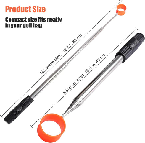 Golf Ball Retriever Telescopic, 12Ft Aluminum Alloy Tool for Water, Easy Grab Ball for Golf Gifts