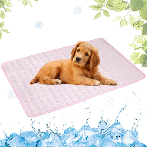 Portable Summer Dog Cooling Mat, Washable Water-Absorbent Pet Cooling Pad, Ice Silk Self-Cooling Mat for Dog (Pink,