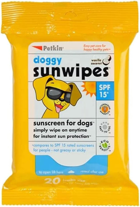 Petkin Dog Sunscreen Sunwipes - Sunscreen for Dogs, SPF 15 - Simply