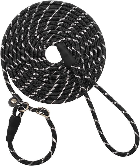 Anti-Choking Reflective Long Slip Lead Dog Leash, 12FT/20FT/30FT/50FT Rope for Medium Dogs Small Puppy Pets, Black