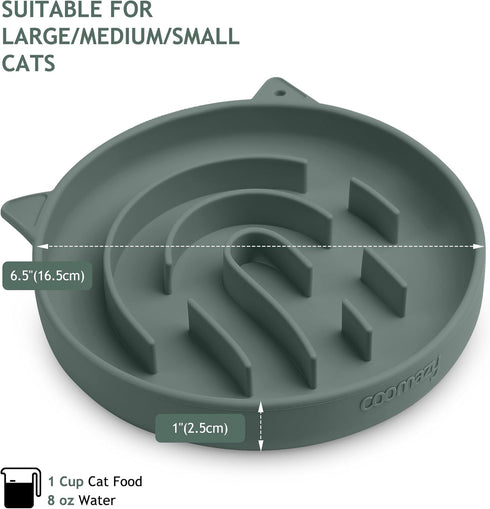 Coomazy Dark Green Silicone Slow Feeder Dog Cat Bowls, Interactive Puzzle Toy, Prevents Overeating, Medium: 1.4Cup