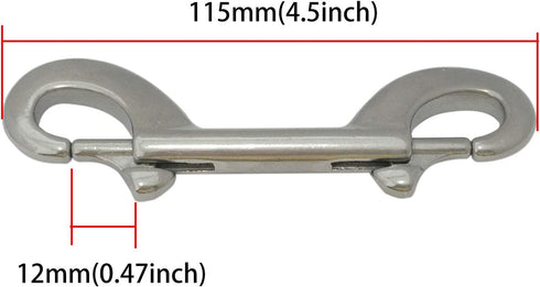 Pair of 316 SS Marine Grade Double Ended Bolt Snap Hook, 4-1/2'' (115MM) for Dog Leash/Pet Feed Bucket (Silver)