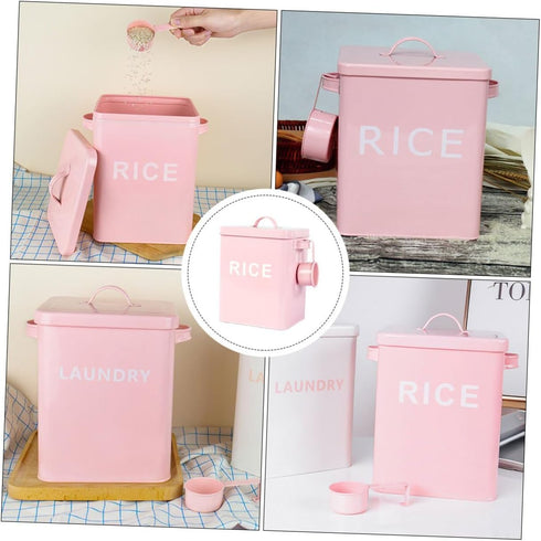 Toddmomy Iron Pet Food Storage Barrel with Measuring Cup, Large Capacity Sealed Bucket for Dog and Cat Food, Pink