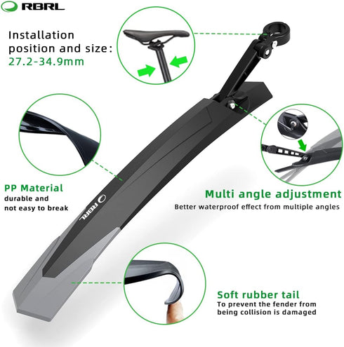 RBRL Adjustable Bike Fender, Thicken and Widen Universal 24-29 inch, Against Splashing Water and Dust