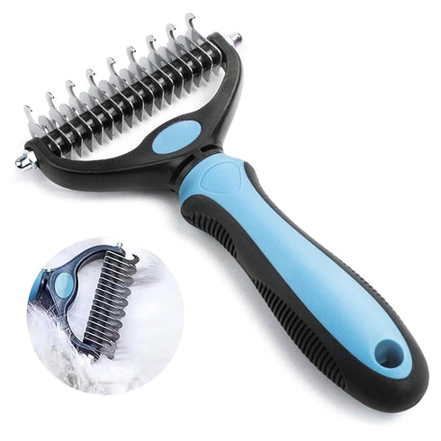 Cat Brush Dog Brush for Shedding - Dematting Tool for Long Haired Pets - Safe and Effective Comb, Large, Blue