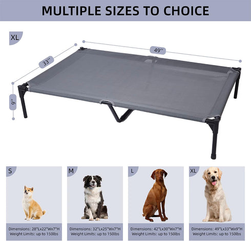 pettycare Elevated Outdoor Dog Bed, Heavy Duty Waterproof Cooling Bed for Large Dogs XL, Non Slip, 49 Inches, Grey