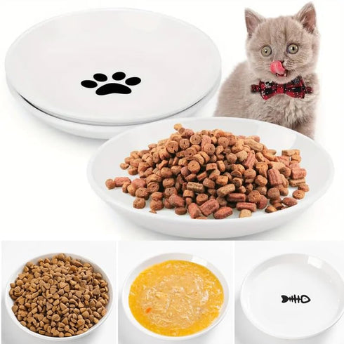 CSD Cat Food Bowl (3 Pack) - Ceramic Bowls with Nonslip Silicone Bottom, Whisker Friendly, 200ml Capacity