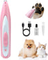 Dog Paw Trimmer, Portable Pink Clippers with LED Lights, Low Noise Rechargeable Cordless Grooming Hair Removal