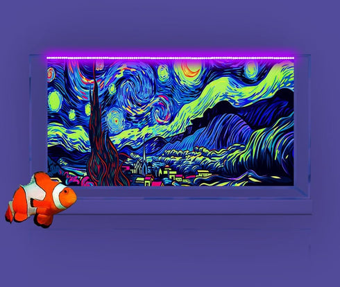 48X24IN Blacklight Vincent Van Gogh Aquarium Background, UV Fish Tank Background Art with 10 EVA Tape