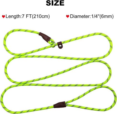 7Ft Slip Lead Dog Leash for Small Dogs, Lightweight Nylon Rope No Pull Training Leash, Green