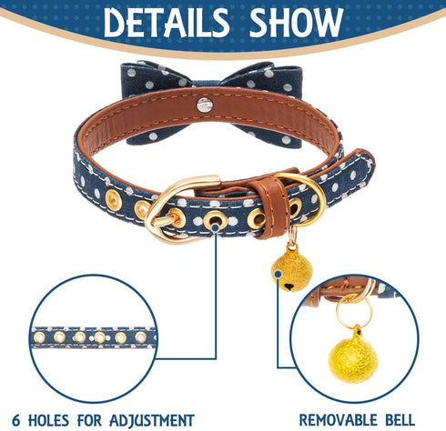 EXPAWLORER Dog Collar and Leash Set, Classic Plaid Bow Tie and Bandana Collar with Bell, Adjustable for Small Medium