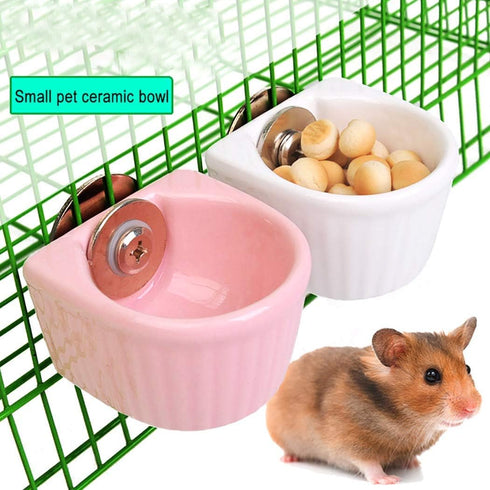 Detachable Ceramic Bowl for Small Animals | Water & Food Feeder for Rabbit, Parrot, Squirrel, Chinchilla (Pink, S)