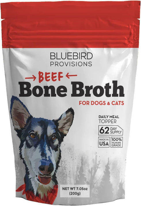 High Protein Bone Broth for Dogs - Dehydrated Beef Cat Food Toppers, Dog Safe Bone Broth, 7.1oz Pack