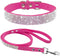 Cute Dazzling Soft Suede Leather Bling Rhinestone Crystal Jeweled Pet Collar and Leash Combo Set (S, Hot Pink)